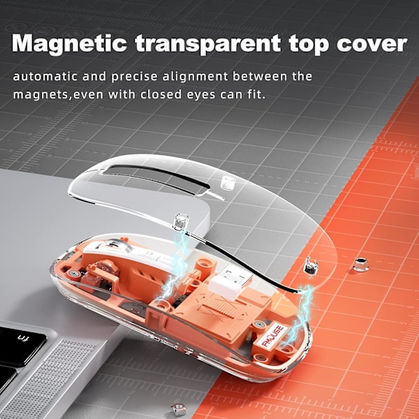 Transparent Trådlös Mus Bt5.1/2.4g Bluetooth Mus Uppladdningsbar Tyst Mus För Mac, Ipad, Macbook, Laptop, Pc (Grå)