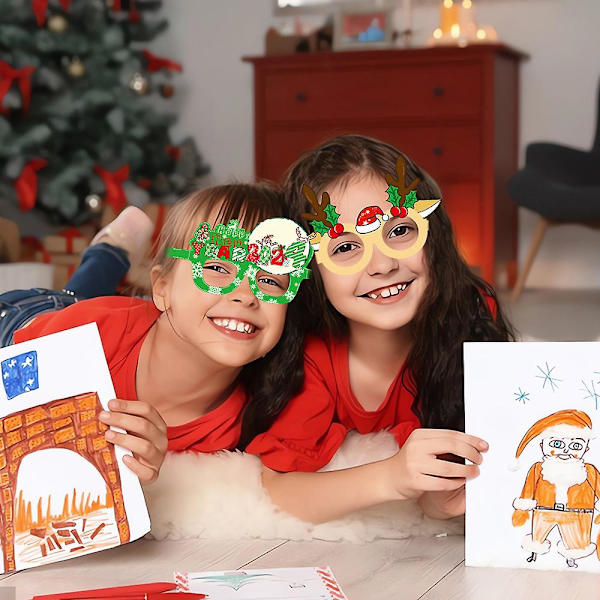 12 st julpappersglas Festdekorationer för barn vuxna Juldekorationer Cartoon Elk Glasögonramar