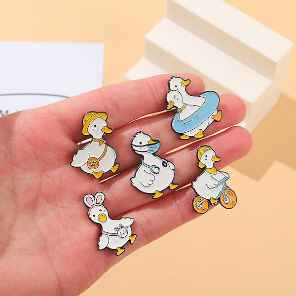 GHYT Cartoon Animal Enamel Lapel Pins Set, Roliga Anka Gåsemalj Pins Badges för Kläder Hat Cute Shopping Simning Cykling Enamel Broscher för Barn