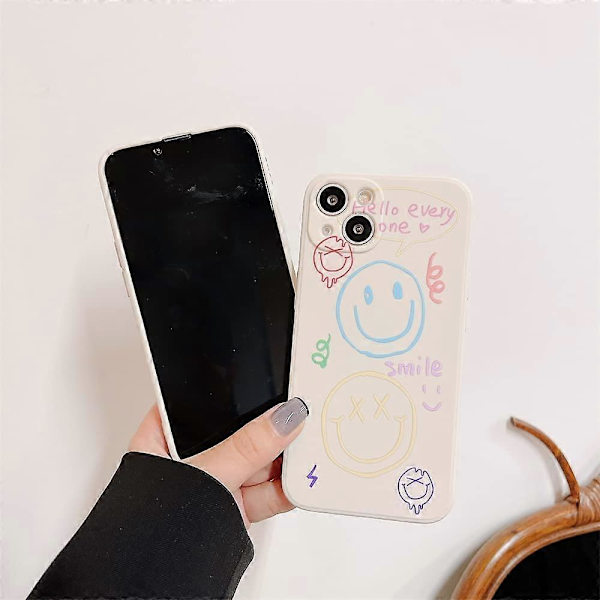 Happy Smile Graffiti Sida Print Söt Telefonfodral Kompatibelt för iPhone 13 6.1\" Fodral för Kvinnor Män Mode Smalt Mjukt Fodral för Apple iPhone 13