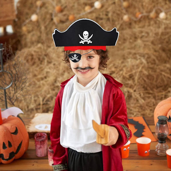 Pirathatt & Ögonlappssats Klassisk Pirathatt Skalletryck Ögonmask Halloween Vuxen & Barnfest Pirathattar