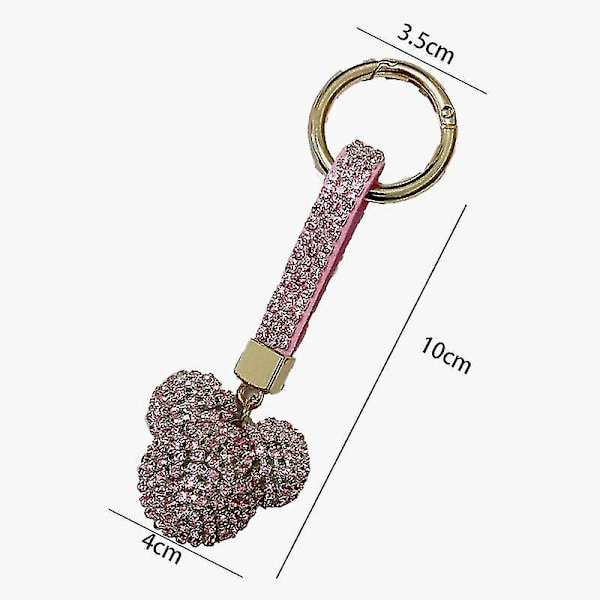Ins diamantprydd Mickey-huvud bilnyckelring, högkvalitativ strass damväska hänge borrsträng tecknad docka, rosa
