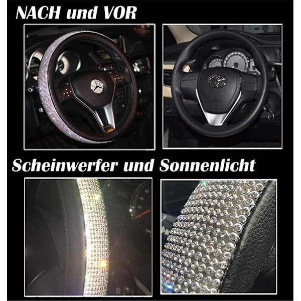 WABJTAMUniversell rattöverdrag halkfritt glitter bling läder bilrattskydd 36,5-38cm