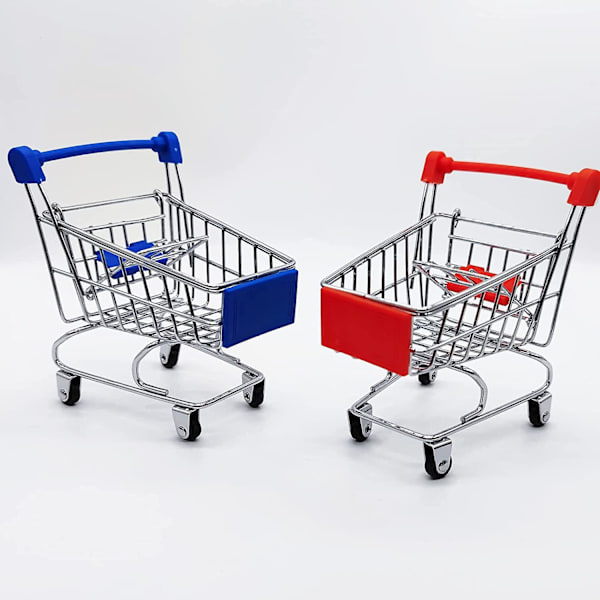 2 st Mini Shopping Cart Supermarknadsvagn Shopping Utility Cart Mode Lagringsleksak, Blå och Röd