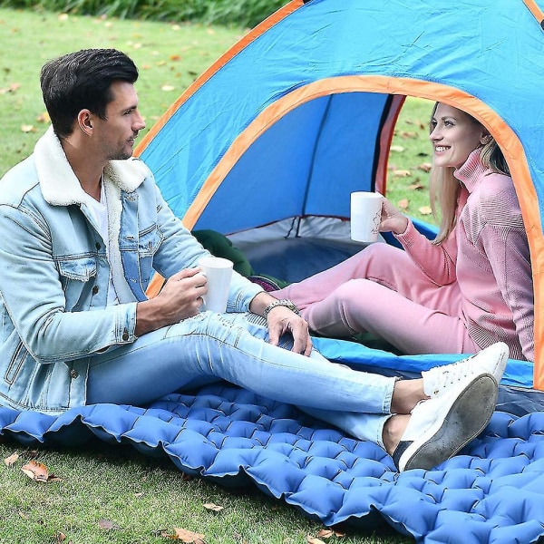 Ultralätt liggunderlag Inbyggd kudde, uppblåsbar campingmadrass（blå）