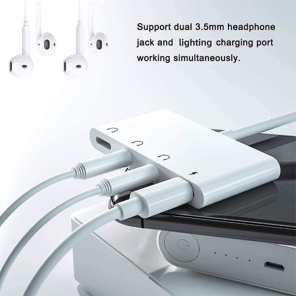 4 in 1 -kuulokeliitäntä Audiolaturin sovitin ja jakaja, iPhone-kuulokeliitäntä + kaksi 3,5 mm:n kuulokeliitäntää + latausportti iPhonelle 13 12 11 X 8 7 /