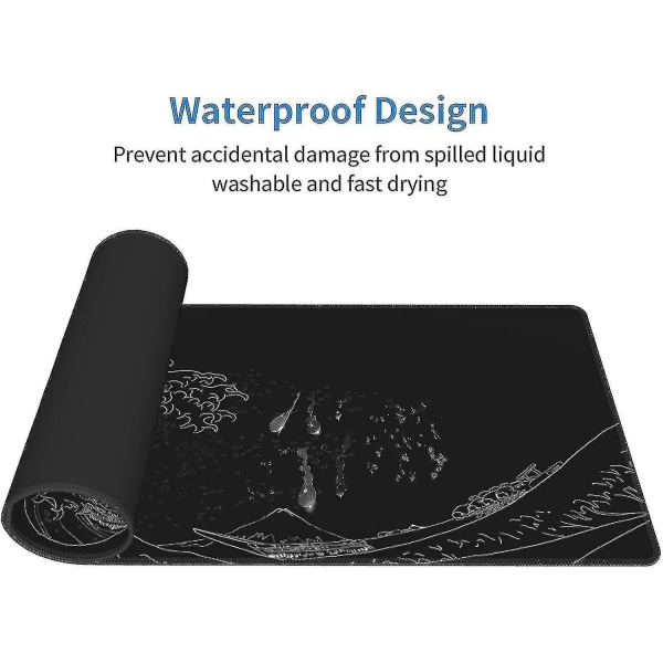 Extended Large Anime Black Mouse Pad The Great Wave Off Kanagawa Målning Big Gaming Mouse Mat Xxl Halkfri vattentålig gummibas Dator Keybo