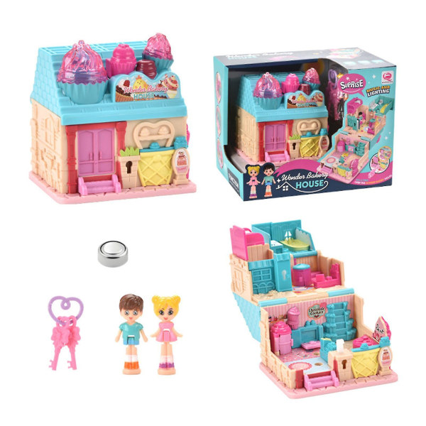 Gör-det-själv set för dockhus, rosa bärbart miniatyrhus med ljus och musik, pedagogisk leksak för tjejer