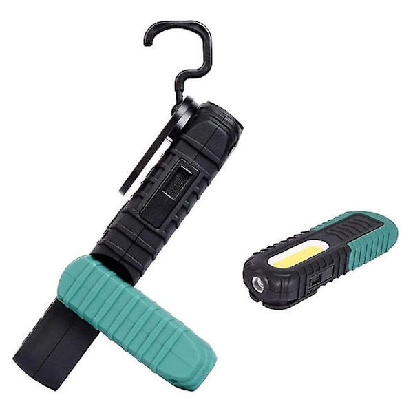 Laddningsbar LED-arbetslampa, 5W COB Front LED Inspektionslampor med krok och magnetisk bas för bil, camping, nödsituationer (grön)