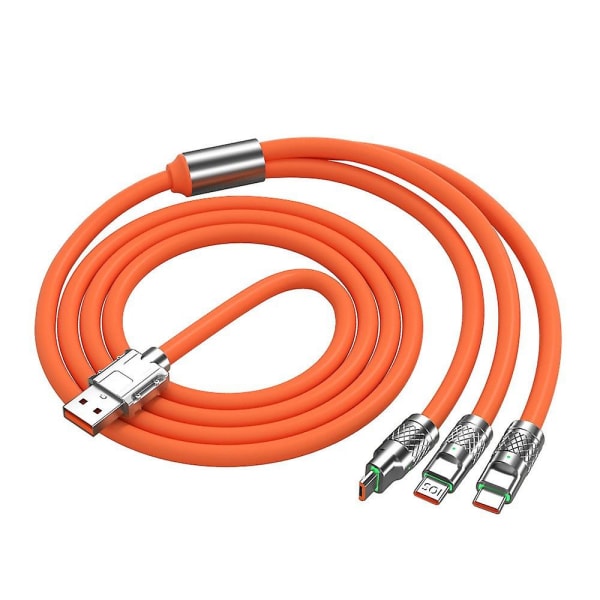 120W 3 i 1 multi snabbladdning nylon flätad kabel USB laddarsladd med 3 olika portar（1,2 m，orange）