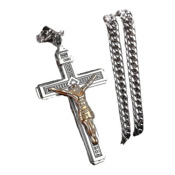 Rostfritt stål Crucifix Jesus Cross Halsband Hänge Flerlager Jesus Christ Crucifix Halsband（style1）