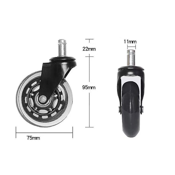 Kontorsstolshjul Rullskridsko Caster För Universal Stolhjul Ersättning Stöd 3 Tums Circlip Svart Transparent Hjul Insatsstav Pu Caster