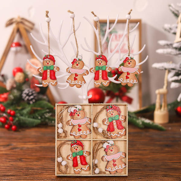 24 stycken juldekorationer, träjulhängen, julgransdekorationer, jultomte, snögubbe, ren, hängande för julgran