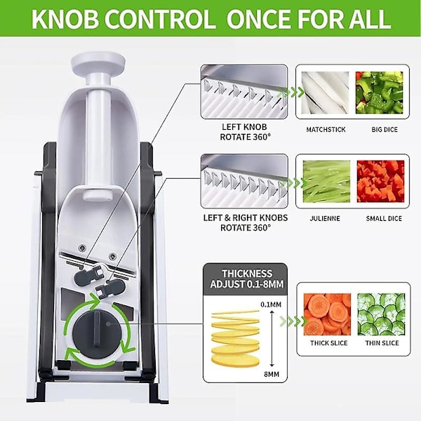 Säker manuell grönsaksskärare 5 i 1 grönsakshackare potatissnöre skärare citronskivor lökgaller kök mandolin gadget（grå）