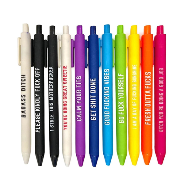 11 stk kulepenn svart blekkpenner med morsomme ordtak Nyhet uttrekkbare kulepenner for student