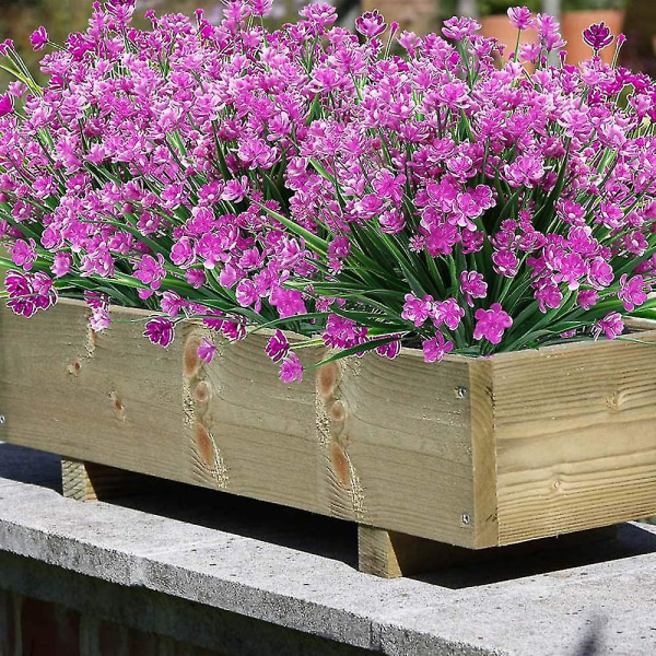 8 bunter utendørs kunstige falske blomsterbusker UV-resistente planter, kunstig plastgrønt (lilla) (Fuchsia)