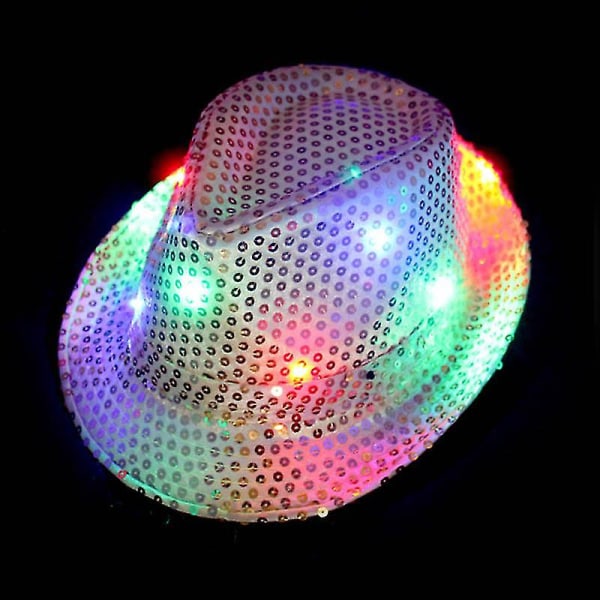 1 st LED Light Up Blinkande paljetthatt Jazz Barndans Hip Hop Bröllopsfest Juldekorationsfest（Marinblå）
