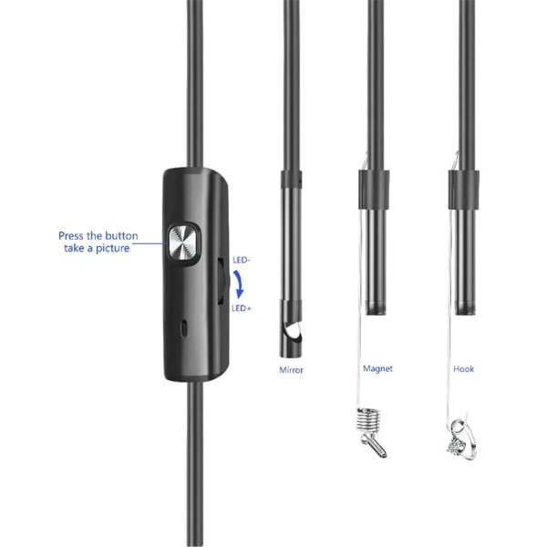 3 i 1 Vattentät USB Endoskop Borescope Orm Inspektionskamera För Mobiltelefon 5m Flexibel Tråd