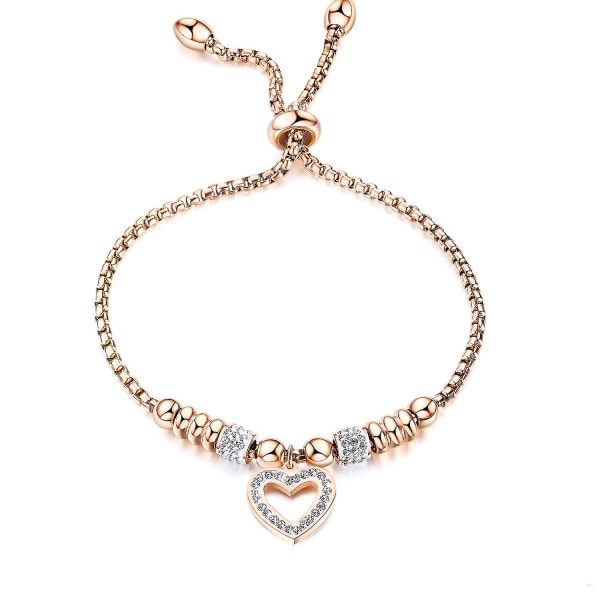 Peach Heart Diamantarmbånd Hjerteformet armbånd Simple Love Girls Tilbehør til kvinder (rosaguld)