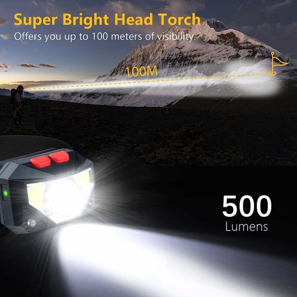 Strålkastare, kraftfull USB uppladdningsbar LED-strålkastare, superljus 500 lumen, 8 ljuslägen
