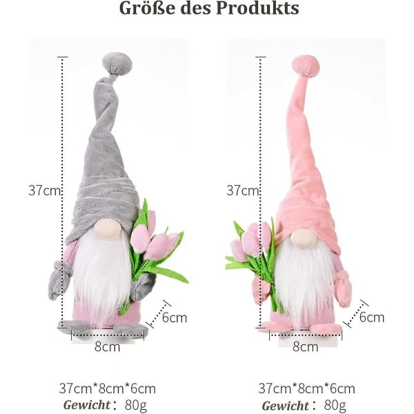 Faceless docka dvärg, 2 st påsk tomte plyschdocka, svenska tomtenissar, vår tomtenissar med tulpanbuketter för påskdekoration