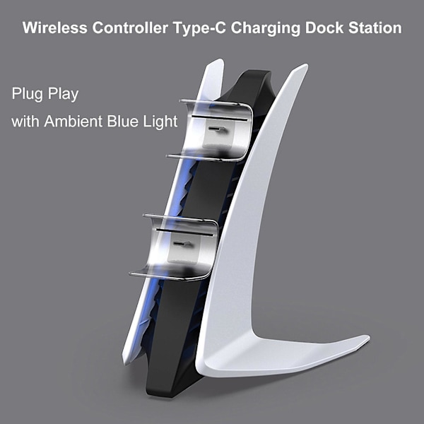 1 Set Joystick Laddningsstativ Med Ambient Blått Ljus Höghastighets Dubbelsits Trådlös Controller Typ-c Laddningsdockningsstation För Ps5 - Snngv