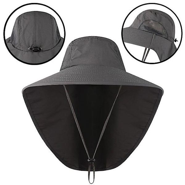 Sommar solhatt herr UV-skydd hink hattar med nackskydd utomhus stor bred brätte herr panama fiske vandring hatt（grå）