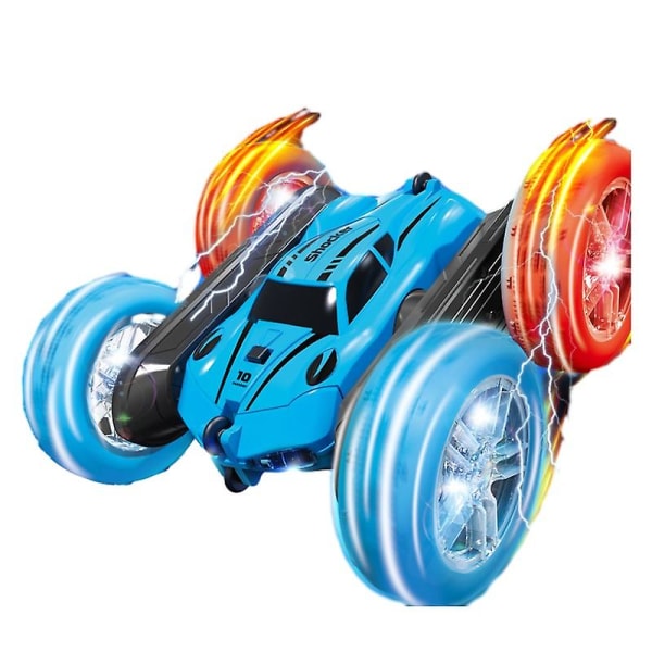 Firehjulstræk dobbeltsidet stuntbil med lys Dæksvingarm og rullebil til drenge og piger Legetøj Pink Fjernbetjeningsbil（blå）