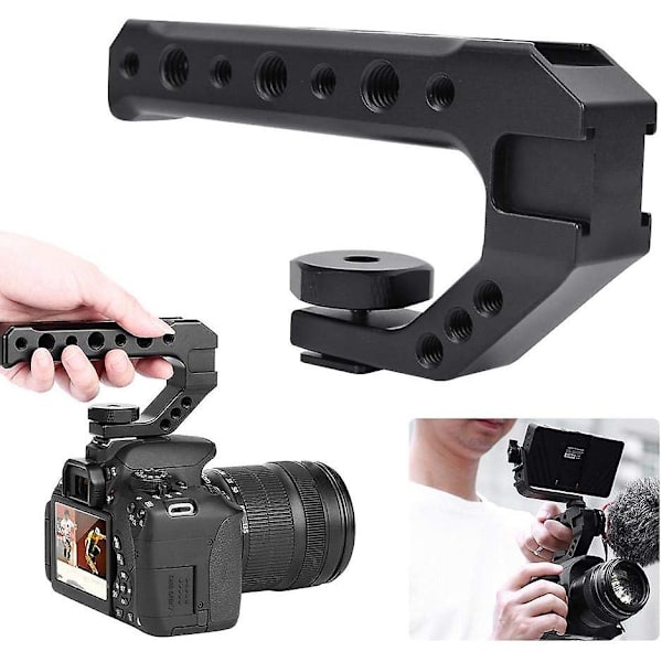 Kamerahandtag med 3 blixtsko, Uulanzi Urig R005 Universal Video Action Stabiliserande Handtag Kamerablixtsko Adapter, 1/4\" 3/8\" Hål