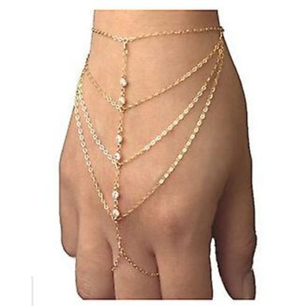 Kæde Tassel Krystal Armbånd Slave Finger Ring Hånd Sele