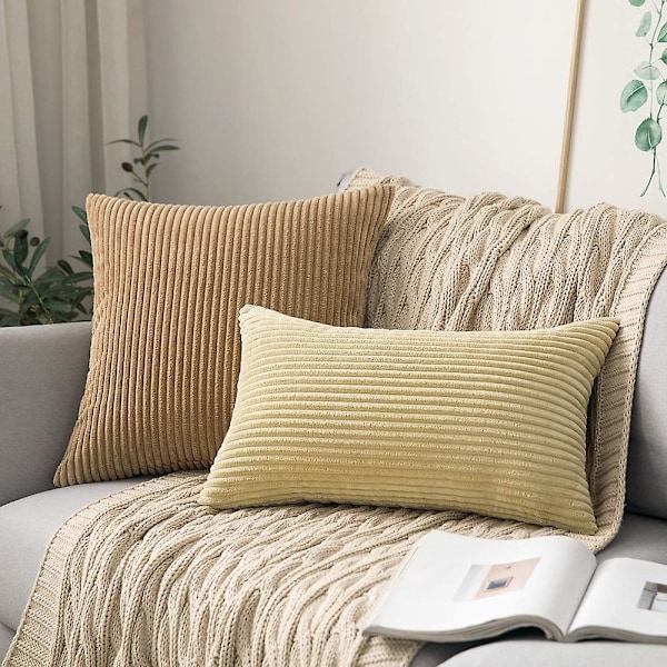 2-pack Corduroy Mjuk Enfärgad Dekorativ Fyrkantig Prydnadskudde Överdrag Set Kuddfodral Örngott För Soffa Sovrum Bil 66 x 66 cm Khaki