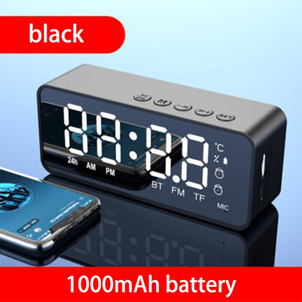 Digital klocka med Bluetooth-högtalare, väckarklocka med alarm, spegel LED-display, Bluetooth V5.0 TFCard