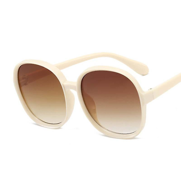 Nya runda bågar solglasögon vuxen retro märke designer brun svart överdimensionerade dam solglasögon vuxen mode utomhuskörning（transparent grå）
