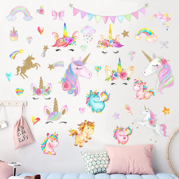 Unicorn-seinätarrat tyttöjen huoneisiin, suurikokoiset yksisarviset seinätarrat koristeet Gilrs-lasten makuuhuoneen syntymäpäiville
