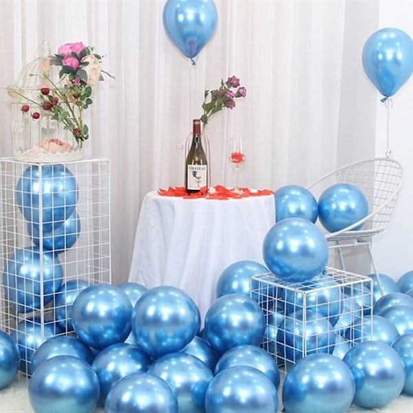 Blå Ballonger Metalliska Ballonger 100 St 10 Tum Blå Latexballonger För Födelsedag Förlovning Bröllop Baby Shower Festival Party Dekorationer Blå Metall