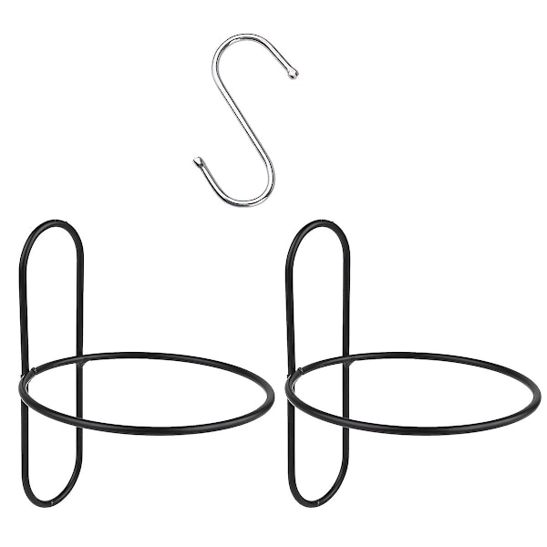 1 Set 19x16cm Hängande Räcke Blomkruka Rack Järn Konst Krukväxter Rund Rack Väggmonterad Planter Stöd Hållare Stativ (Svart 2 st Järnställ 1 st Ho