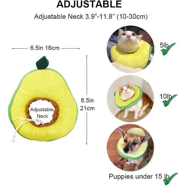 Justerbar Kattkrage Mjuk, Kattåterhämtningskrage, Söt Avocado E-Krage för Katter Efter Operation, Kattkrage för att Stoppa Slickande för Katt/Kattunge/Små