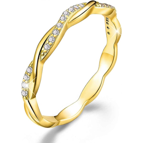 18K Guldförgylld 925 Sterling Silver Twist Ring Band Kubisk Zirkonia Stackbara Ringar CZ Simulerad Diamant Evighetsband Förlovnings- och Vigselringar för Kvinnor