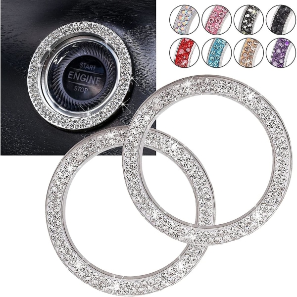 Bling-ring med krystall, bilklistremerker for kvinner, 2 stk. startknapp-bling-tennringklistremerke, bling-bilinteriørtilbehør for kvinner,