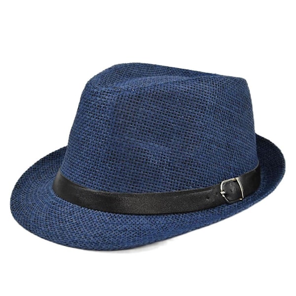 Ensfarget jazzhatt for menn og kvinner, sommerlin solhatt, liten topphatt, solhatt, utendørs beltespenne stråhatt, cowboyhatt