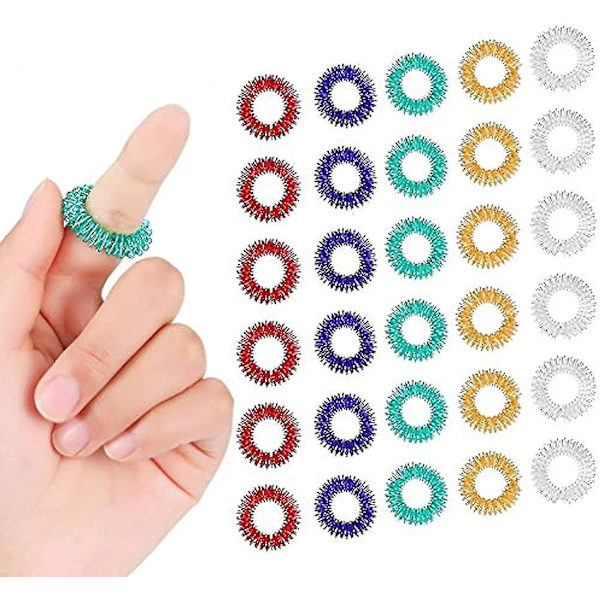 30 stycken Akupressurringar Spikiga Sensoriska Fingerringar Set
