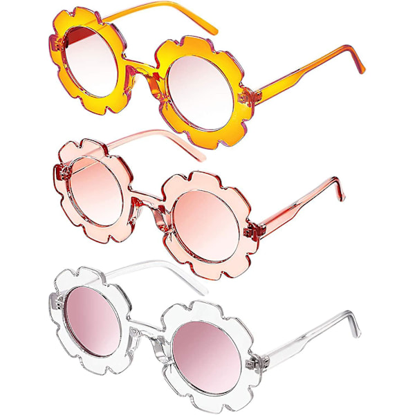 Skyddsglasögon Rosa Transparent Gul 3 Stycken Runda Blomma Solglasögon Söta Utomhus Strand Solglasögon Barn Ögonkläder