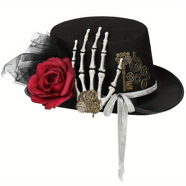 Unisex hat Gothic Skelet Heavy Metal Dark Wind Black Steampunk Hat Metal Gear Rose Halloween Hat（60-61 cm）
