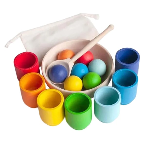 Regnbågsbollar i en kopp, pedagogisk leksak för förskolebarn