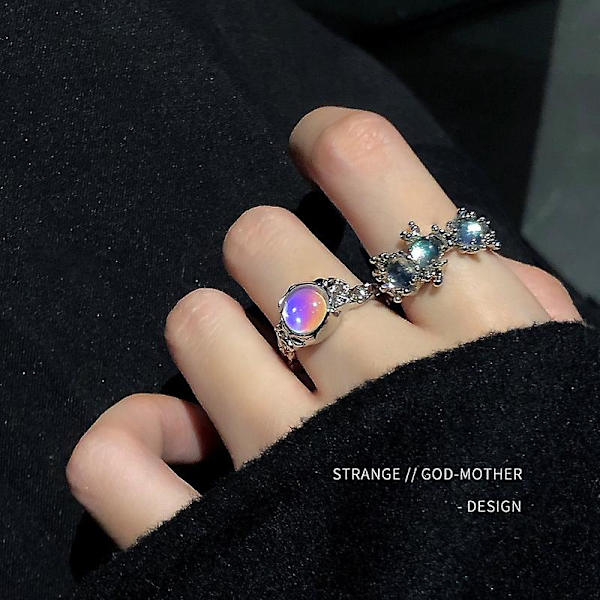 Wabjtam Opal Månsten Ring, Kubisk Zirkonia Regnbåge Månsten Öppen Ring För Kvinnor Syntetisk Månsten Justerbar Ring Smycken Ringar För Kvinnor Tonåring Hennes