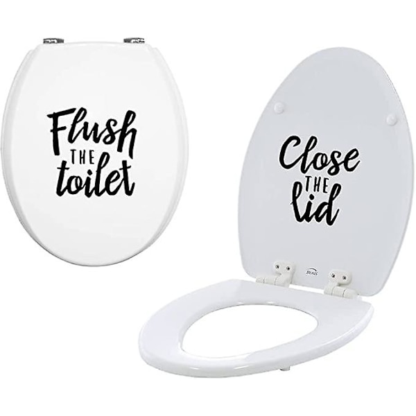Tarra kylpyhuoneen wc:lle - Huuhtele wc ja sulje kansi - Vinyyli-tarra musta - Tarra kylpyhuoneen wc:lle