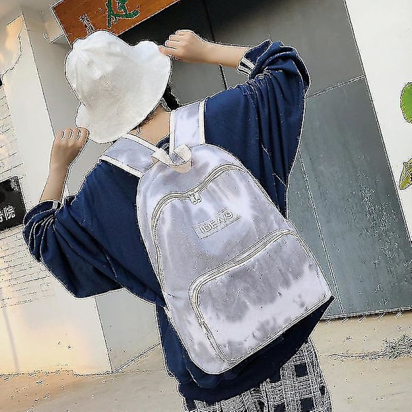 Special-interest Design Tie-dyed Canvas Rygsæk Lille Frisk Casual Rygsæk Til Kvinder（Mørkeblå）