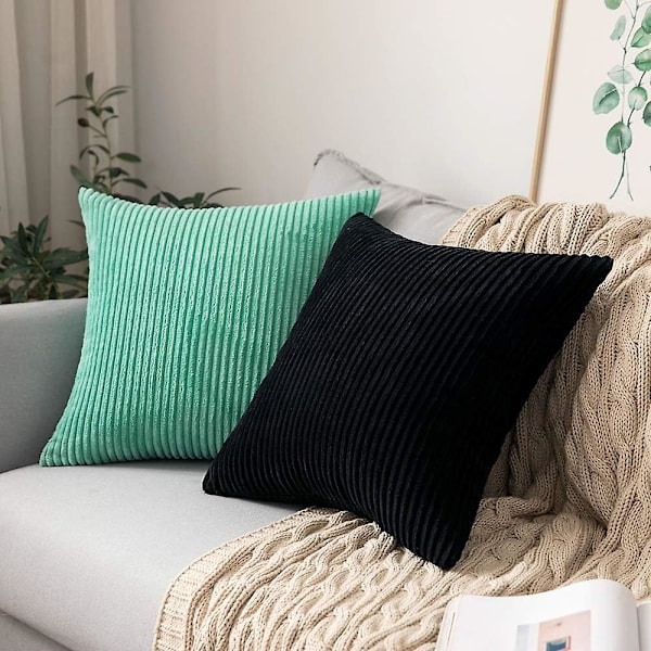2-pack Corduroy Mjuka Enfärgade Dekorativa Fyrkantiga Prydnadskuddar Kuddfodral Örngott för Soffa Sovrum Bil 66 x 66 cm Svart