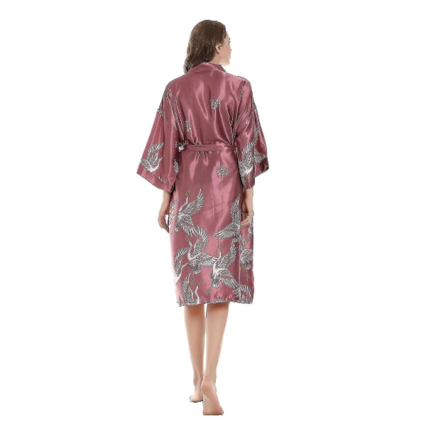Z Kimono Robe Satin Sovkläder Blus Silkeslen Morgonrock Blommig Crane Nattlinne