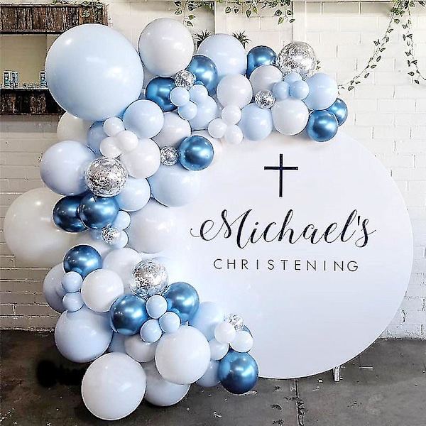 Blå Ballonggirlang Båge Kit, Blå Vit Silver Latexballonger Silver Konfetti Ballong Båge Set